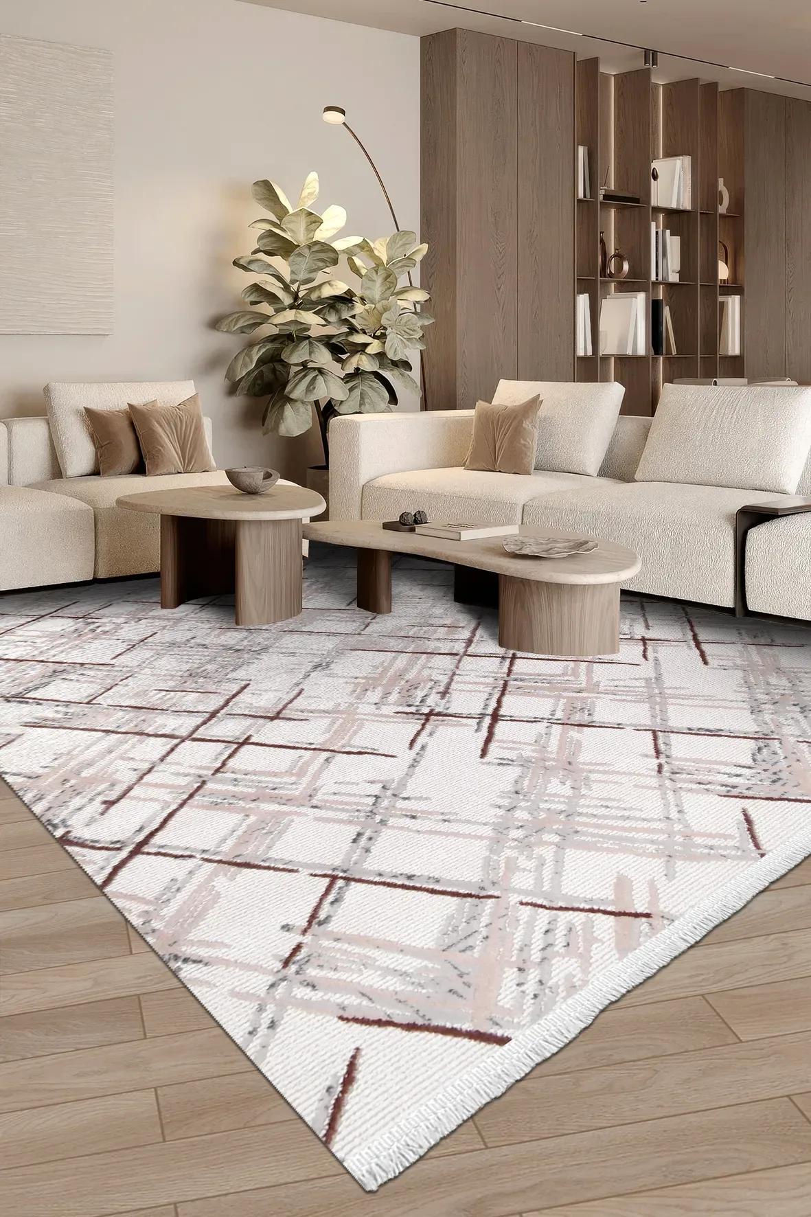 ARSİNA-Krem/Gri/Koyu kahve - Özel Ölçü-Salon , Oturma Odası ve Koridor Halısı-Robot Süpürgeye Uyumlu-Kolay Temizlenebilir-Uygun Fiyat